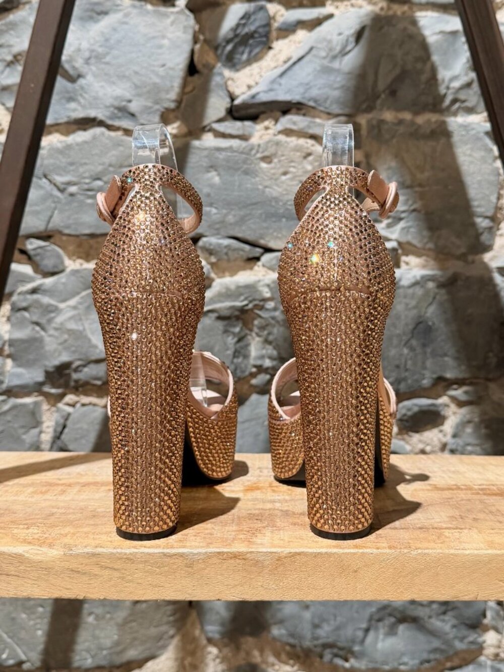 Prada Pink Crystal Triangle Logo Platform Sandals - Picture 6 of 12